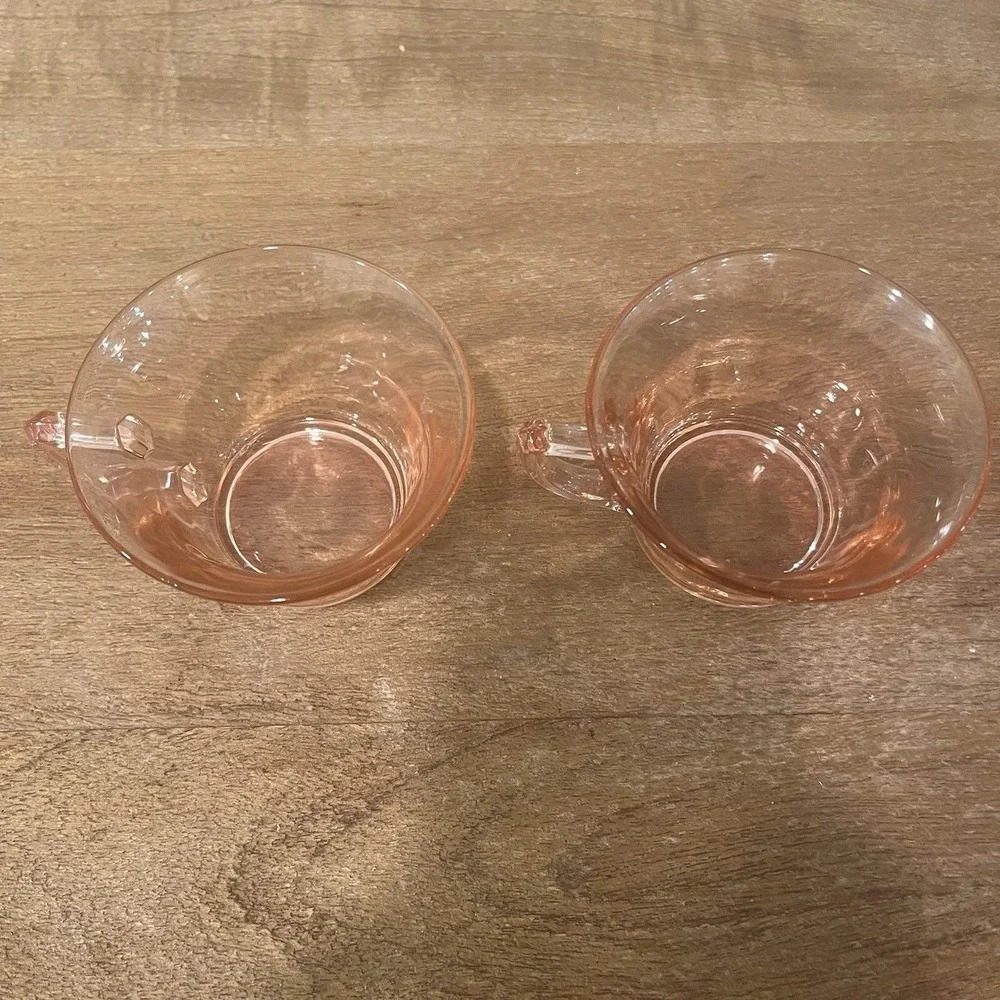 Set of 4 Vintage Fostoria Pink Depression Glass Tea Cups No‎ Saucers 1930s/40s